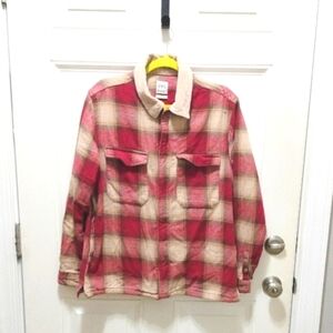 Zara Men's Red and Cream Plaid Flannel Shirt Size M